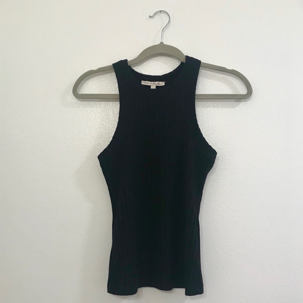 Express Black Ribbed High Neck Top